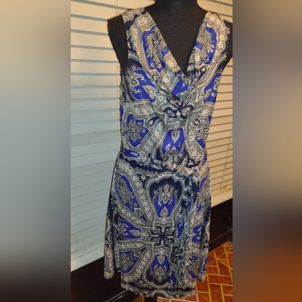 I.N.C. blue/blk paisley pullover dress size M
